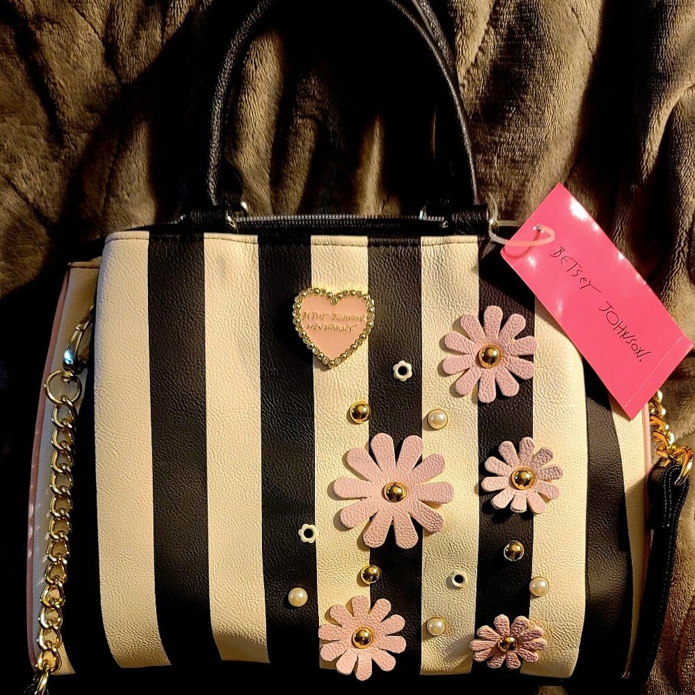 Betsey Johnson Black and White Stripe Satchel